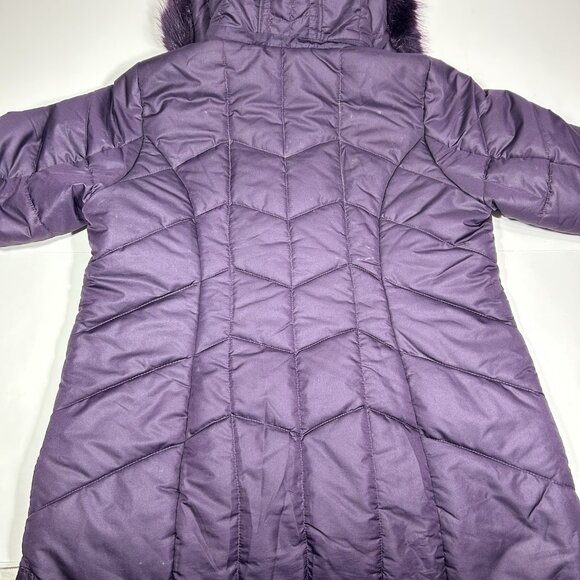 Catherines Women Puffer Jacket Purple Chevron Coat Zip Up Hooded Faux Fur Sz 0X - Picture 9 of 13
